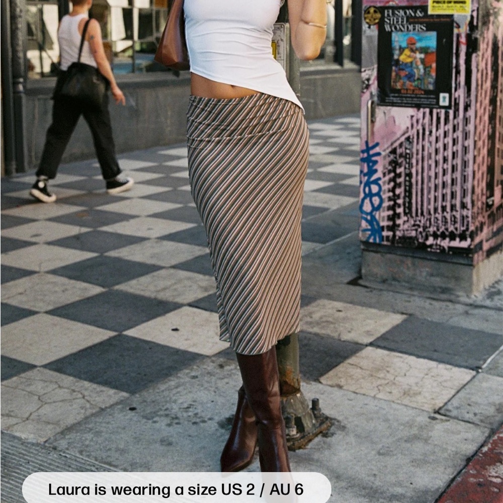 Princess Polly Brown Striped Midi Skirt